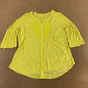 Code Bleu Women's Size XL Mandalay Lime Embroidered Button Through Blouse NWT
